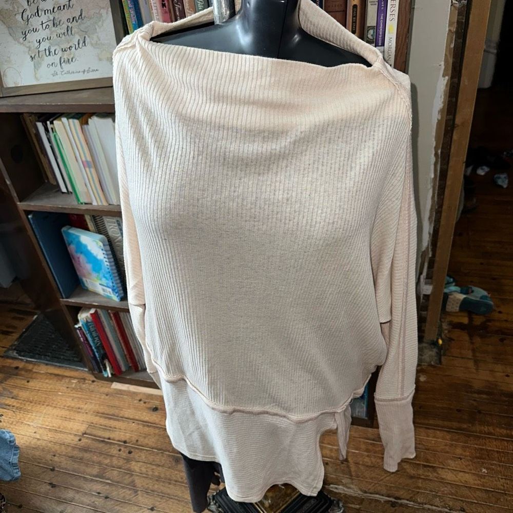 We the Free ribbed cream oversized wide neck M long sleeve top